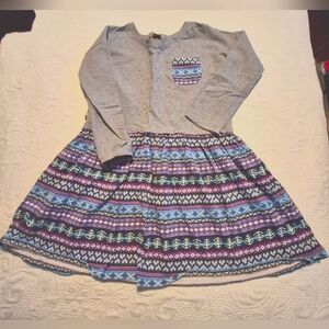 Tea Collection girls size 10 long sleeve gray fair isle 3/4 sleeve dress VGUC